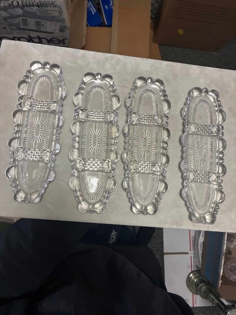 Corn on the Cob Crystal Serving Dishes Set Vintage Early Pressed Glass Like New